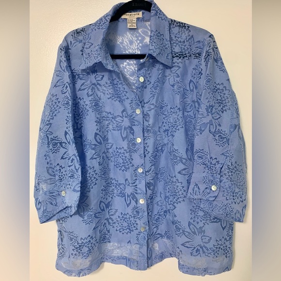 Notation button down, burn out floral pattern top SZ XL - Picture 1 of 5
